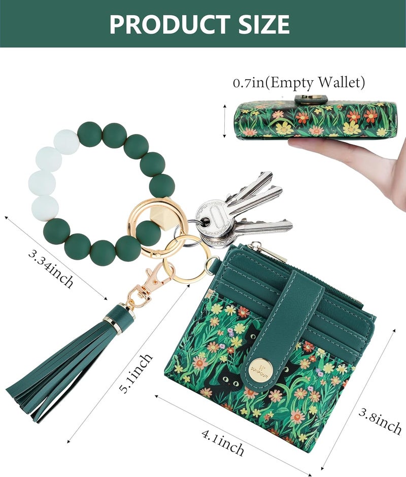 Sunpour Small Wristlet Wallets for Women Keychain Wristlet Wallet RFID Blocking Key Chain Wallet With Zipper Coin Pocket,2 Id Window (Cat) - Image 2